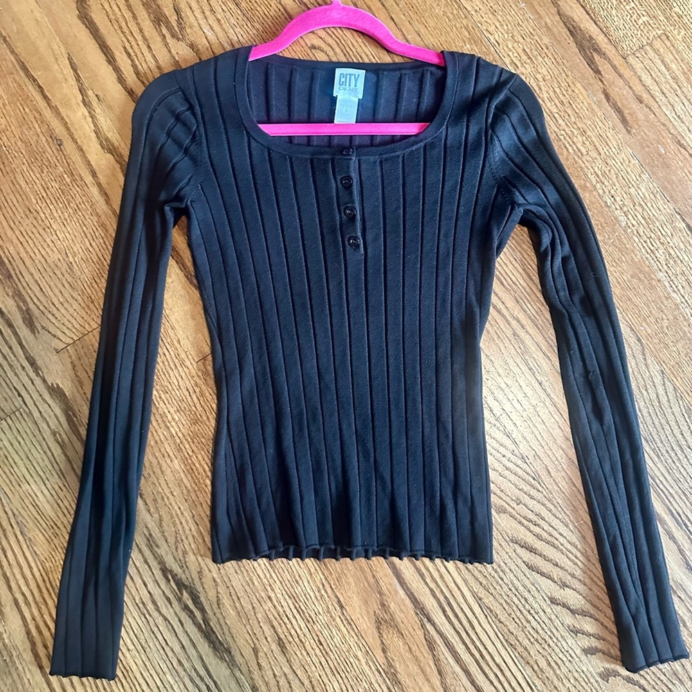 DKNY Brown Vintage Petite Henley